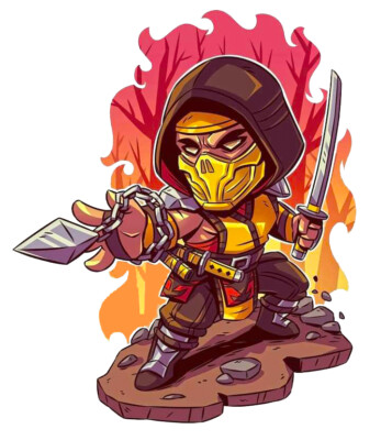 Mortal Kombat Scorpion Ready 3''-6'' Vinyl Decal Stickers