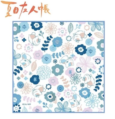 Natsume's Book of Friends Wash Mini Towel Botanical Flower Blue Nyanko Sensei