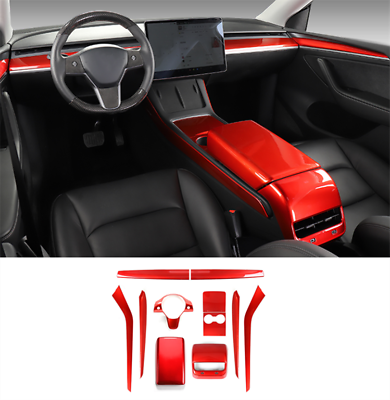 Red ABS Car Accessories Interior Kit Cover Trim For Tesla Model 3/Y  2021-2023