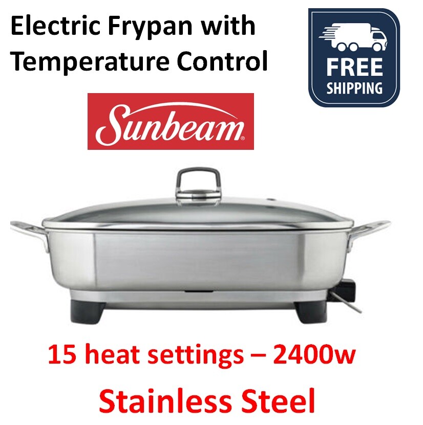 Sunbeam Electric Frypan Stainless Steel Skillet Deep Pan Frying Roast with Lid eBay