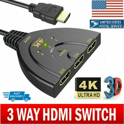 2K 4K 3in 1out HDMI Switch Hub Splitter TV Switcher Adapter 