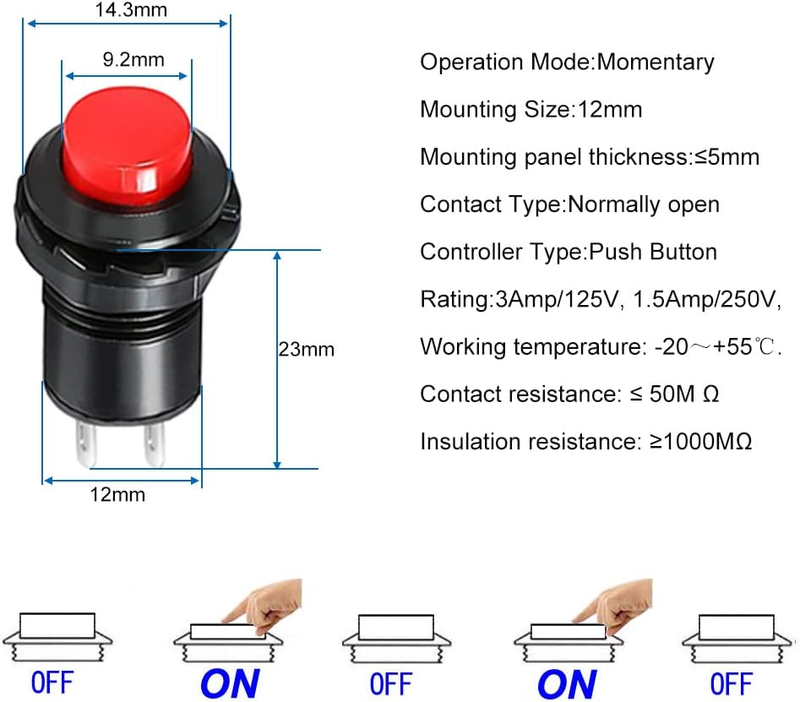 24 Pcs 12mm Momentary Push Button SPST On/Off AC 250V 1.5A Mini Round Switch