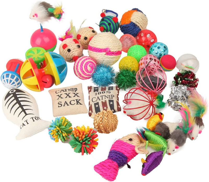 Cat Toys Variety Pack 20 Pieces Kitten Assortment Balls Mice Feather Bulk Bundle