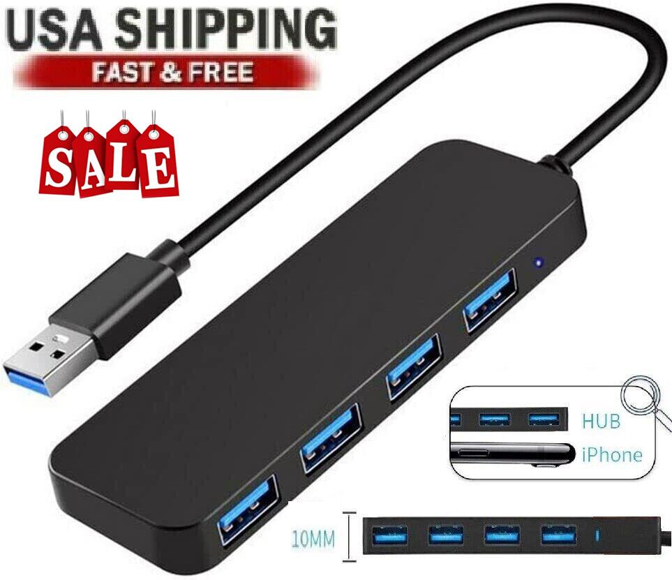 USB 3.0 Hub 4-Port USB Hub USB Splitter Expander for Laptops