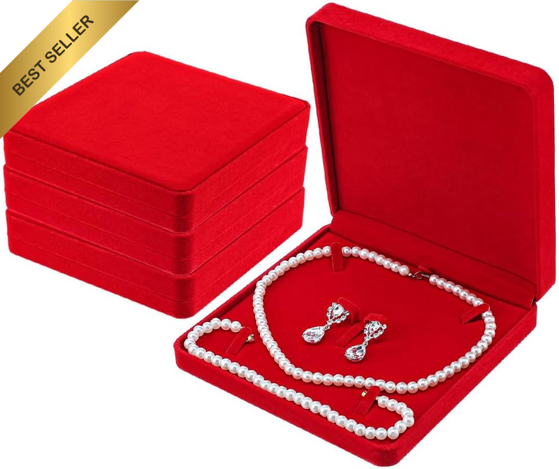 4 Pcs Velvet Jewelry Set Box, Rounded Corner Jewelry Display Box, with a Fasteni