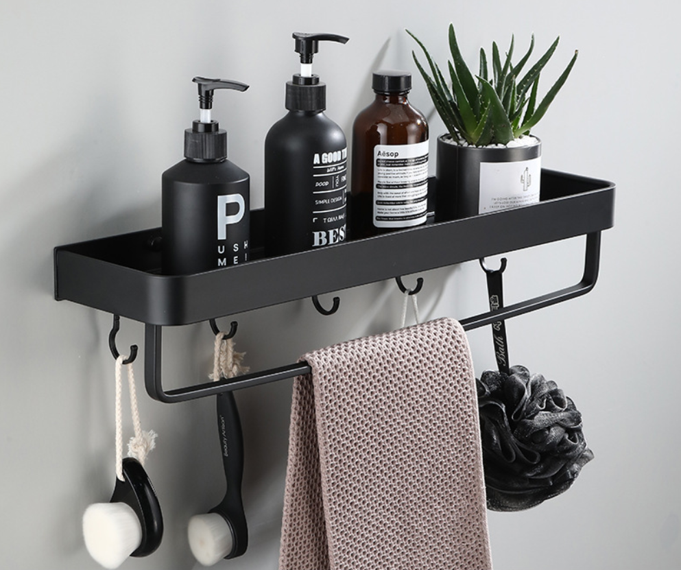 Wall Mounted Bathroom Accessories Black Towel Bar Shower Caddy Hook