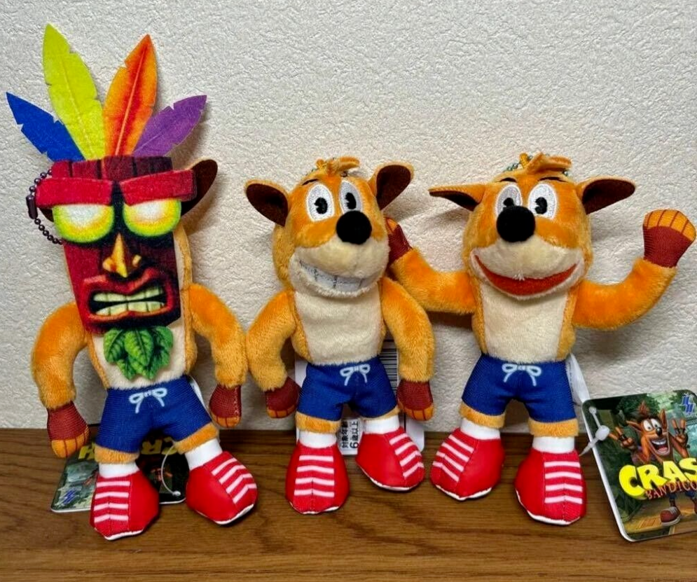 Crash Bandicoot Plush Doll Mascot Chain Stuffed Toy Set of 3