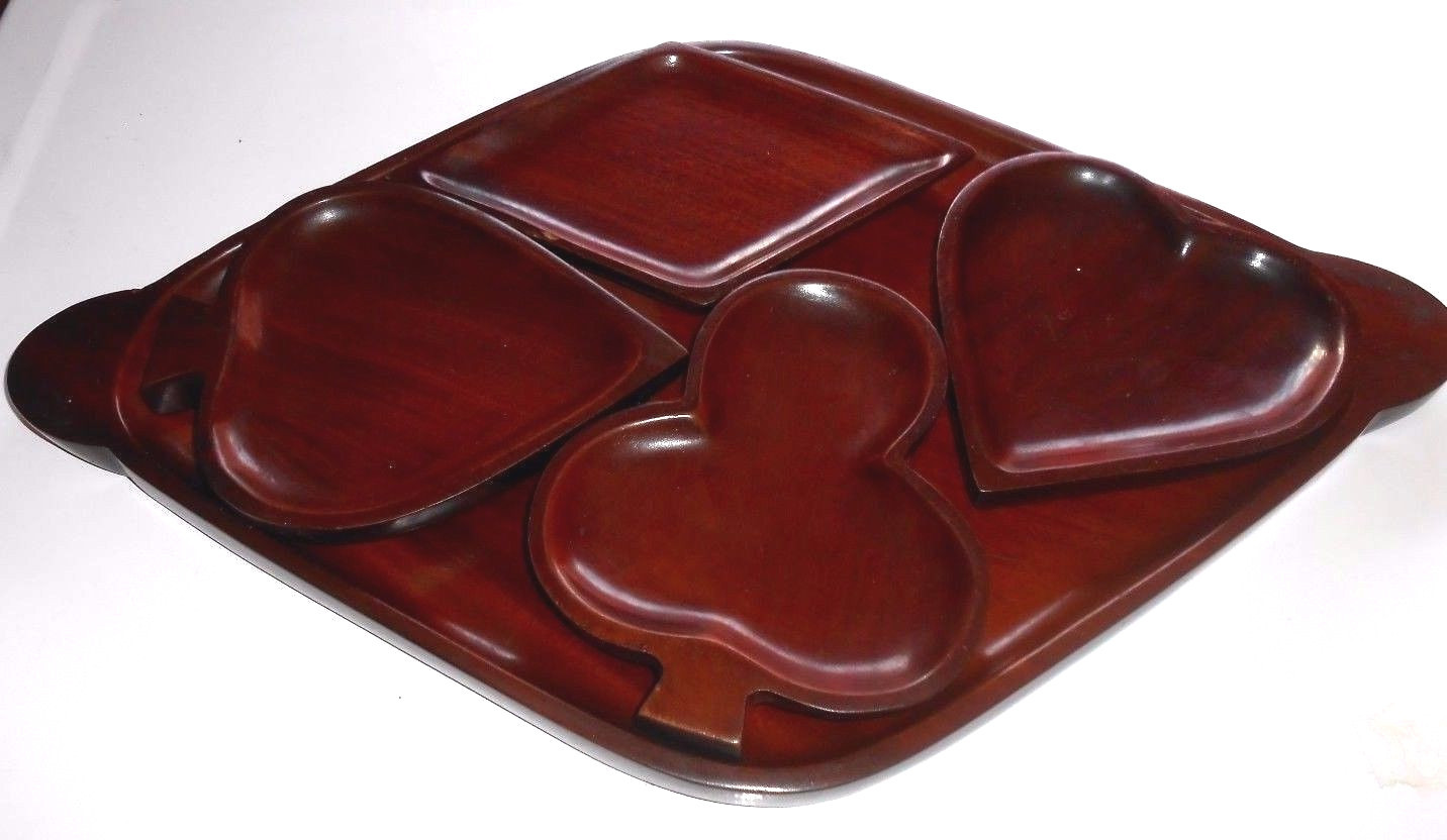 Serving Tray Hard Wood Hand Carved Set Playing Card Inspired Themed
