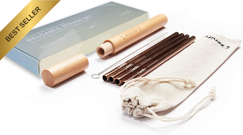 Zenify Reusable Rose Gold Metal Straws 4x8mm Case Bag Cleaner Gift Set