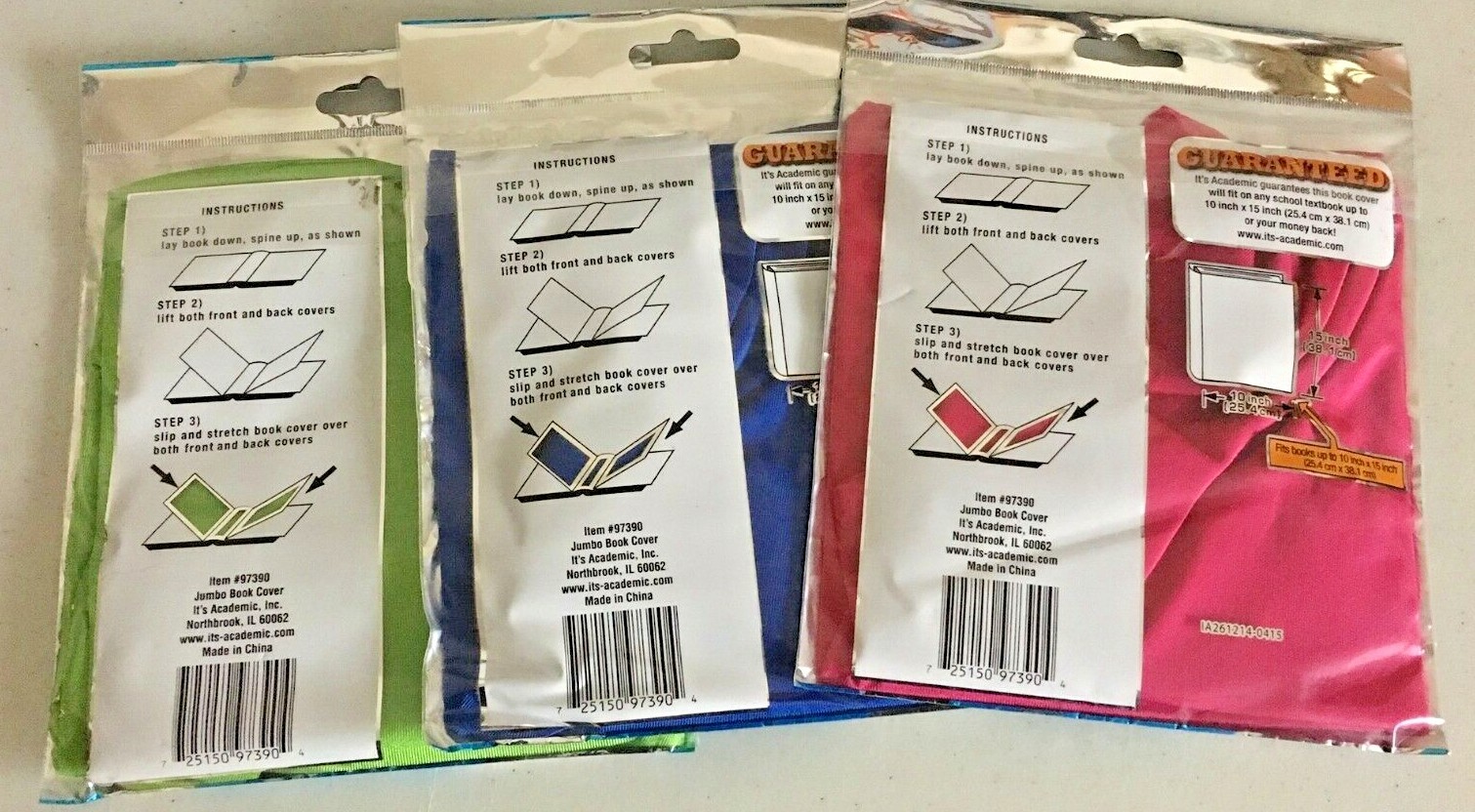 PREMIUM EDITION JUMBO BOOK COVER XXL SUPER STRETCHY LOT OF 3 GREEN BLUE PINK