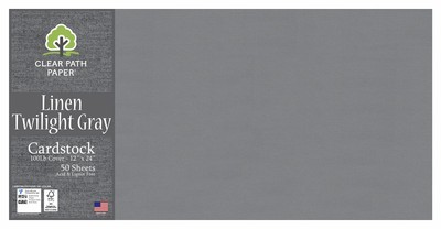 Linen Twilight Gray Cardstock - 12 x 24 inch - 100Lb Cover - 50 Sheets - Clea...