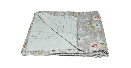 Хлопчатобумажное одеяло Kantha с цветочным рисунком из розового и слоновой кости размером 50 X 70 см и вышивкой
