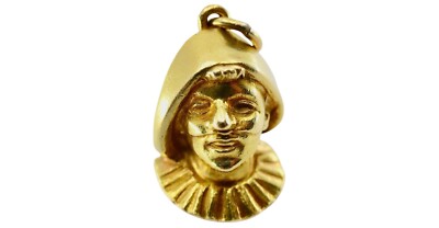 Arlecchino Commedia dell Arte 18k Gold Charm Pendant