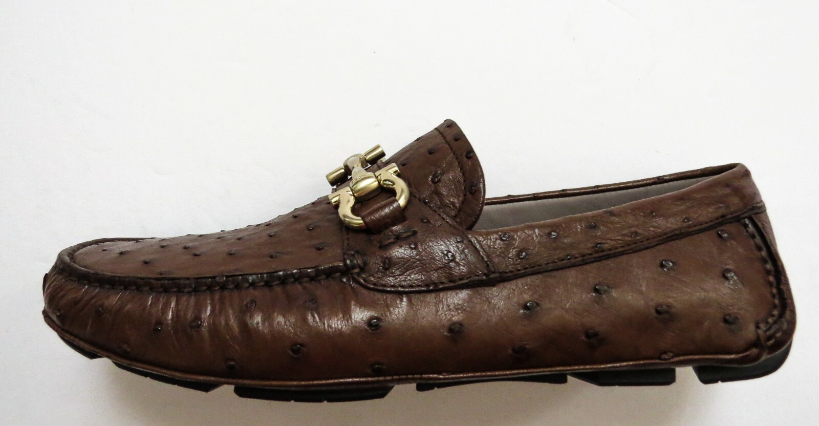 Pre-owned Ferragamo Salvatore  Brown Ostrich Leather Loafers Shoes Size 7 Us 41 Eu 6 Uk