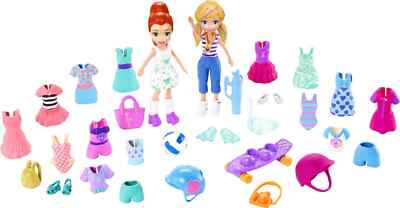 Polly Pocket Super Sporty Pack 2 Dolls size 3 1/2'' New By Mattel