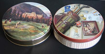 2 Metal Tins Feature Vtg Golf Golfing Graphics Gear Scotland Castles FREE SH