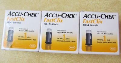 3 Factory Sealed Boxes ACCU-CHEK FastClix Lancets 100+2 Count per Box   09-30-26