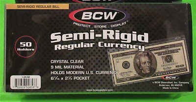 50 SEMI-RIGID REGULAR BILL CURRENCY HOLDERS, HOLDS U.S. & OTHER CURRENCY SR-RB