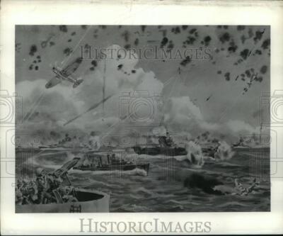 1942 Press Photo Artist's Image of US Task Force Attack by Japanese Warplanes