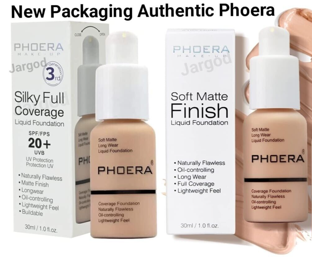 Phoera Foundation Makeup Full Coverage Liquid Base Brighten Long Lasting Shade