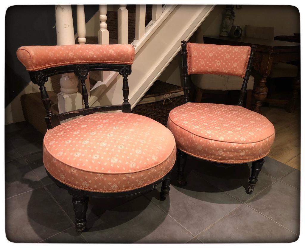 Pair of Ebonized Antique Victorian Nursing Chairs in Chertsey, Surrey