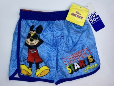 Boys Size 12M Mickey Mouse Swim Trunks Swimsuit UPF 50+ Blue Summer Starts Here