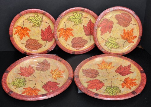 Set Of Plastic Coated Paper Plates Fall Thanksgiving &ldquo;Burnished Leaves&rdquo; NEW