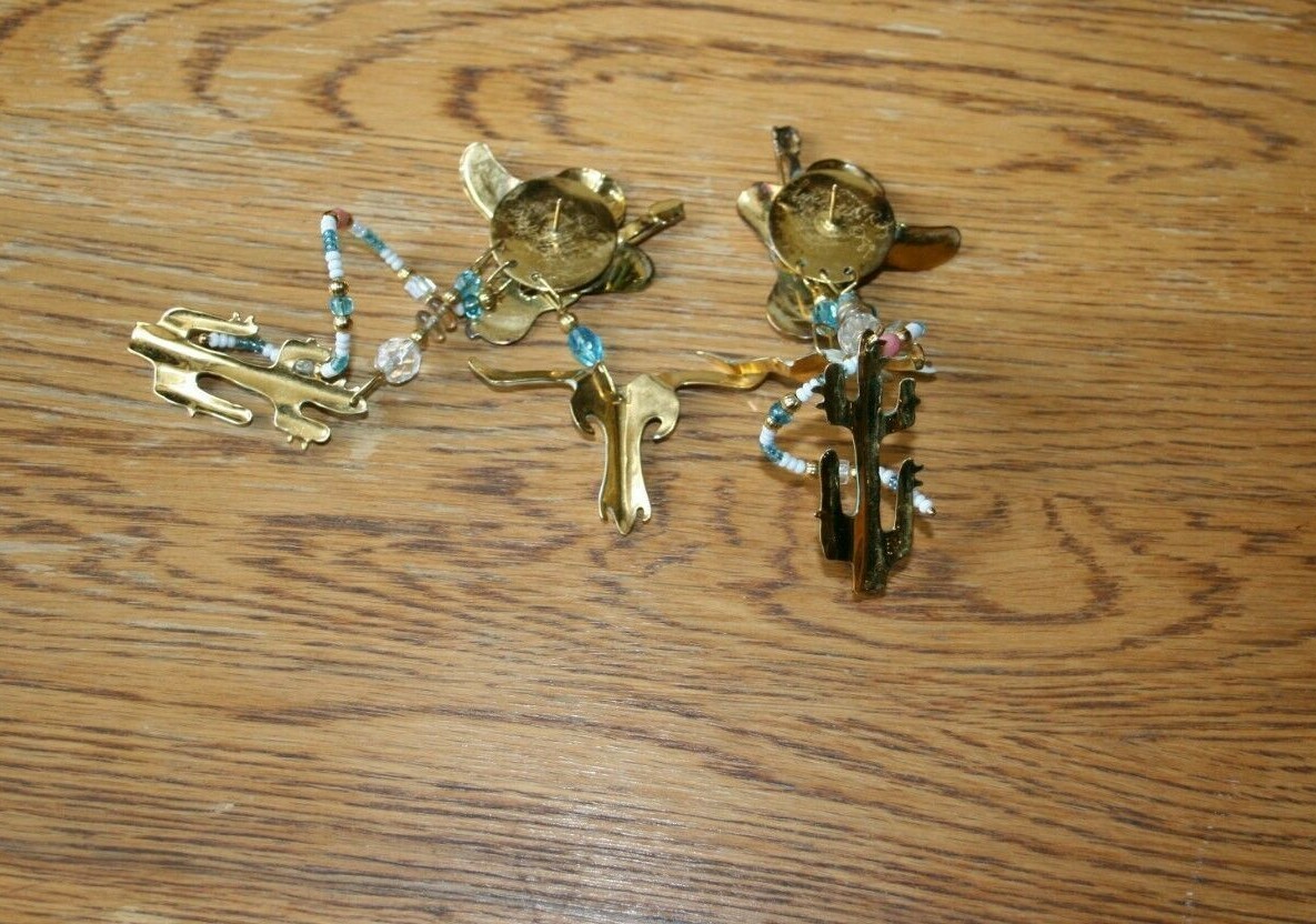 1989 Lunch At The Ritz Post Earrings 10 GAL Hat Guitar Steer Head Cactus & Beads