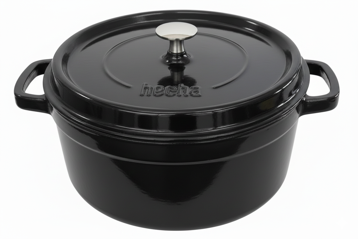 Hecha Enamaled Cast Iron Round Dutch Oven 4 1/2 qt - Black 9.5