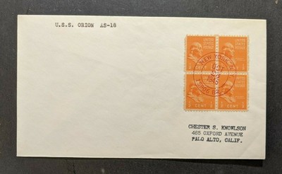 1945 USS Orion AS18 Sub Tender Navy Cover to Palo Alto California