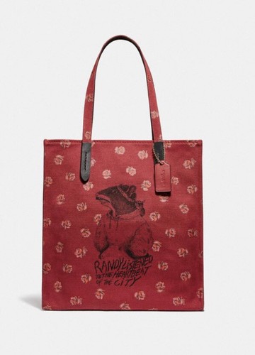 

Оригинальная холщовая большая сумка-кошелек Coach LNY Red Apple с модом Randy The Rat. 79303, Красный