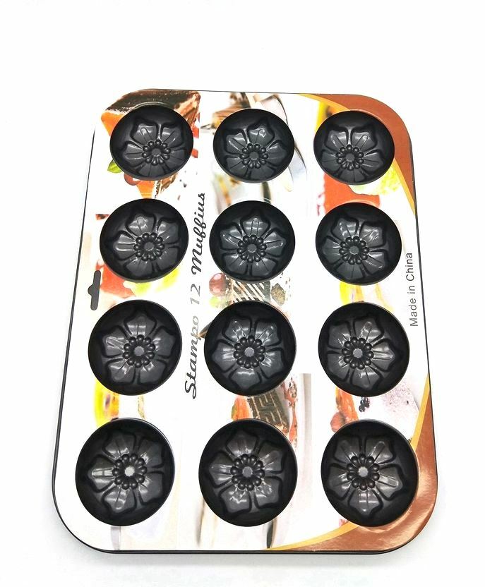 Stampo Teglia Vassoio Antiaderente 12 Muffin Cupcake Dolci Budino Fiori bal