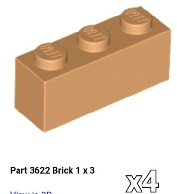 NEW LEGO Parts 3622 Medium Nougat Brick 1 x 3  Lot of 4 6192922 4569536