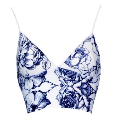 Clover Canyon Birds of a Feather Neoprene Crop Top White & Blue Size M