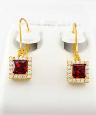 LAB CREATED 1.30 Cts GARNET & WHITE SAPPHIRE DANGLE EARRINGS .925 Silver - NWT