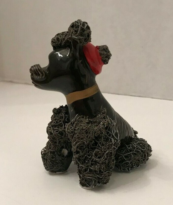 Vintage ceramic spaghetti poodle Japan, red beret, Lefton?