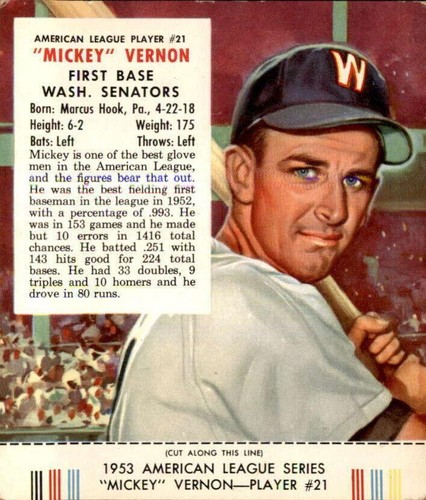 1953 Red Man Tobacco All-Star Team - Mickey Vernon #21