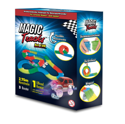 Magic Tracks Ergänzung 180 | Autorennbahn f. Kinder ab 3 J. | Rennbahn leuchtend