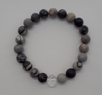 NEW, BUY ANY 2 GET 3RD FREE, BLACK SILK STONE & RONDELLE CRYSTAL BRACELET