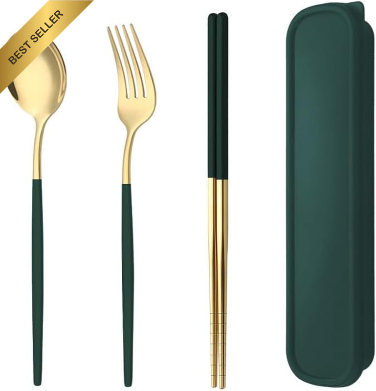 5PC Stainless Steel Portable Cutlery Set - Knife Fork Spoon for Travel & Picnic
