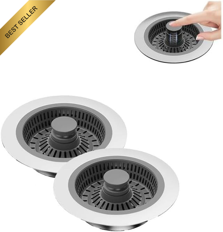 Kitchen Sink Drain Strainer，3In1 Stainless Steel Pop-Up Sink Strainer Stopper（2P
