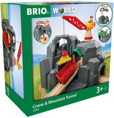 BRIO World - 33889 Crane & Mountain Tunnel | 7 Piece Toy Train Accessory for Kid