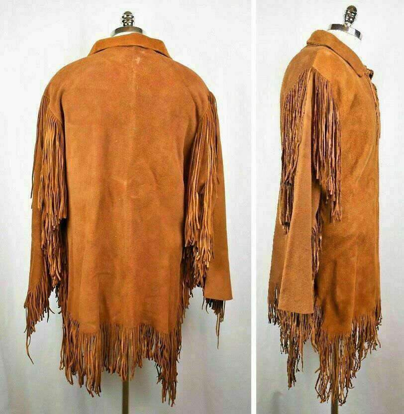 Pre-owned Handmade Mens Western Cowboy Brown Suede Leather Mountain Man Fringes Shirt & Pant Wsp302