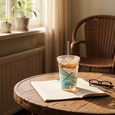 Dragonfly Acrylic Tumbler 16oz Reusable Cup with Lid & Straw Nature-Inspired