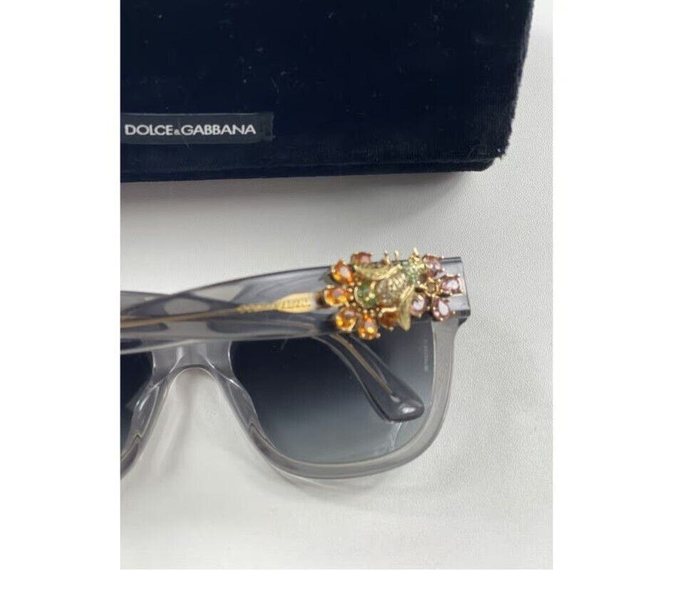 Pre-owned Dolce & Gabbana Grey Orange Floral Bugs Sunglasses Oversized Crystals Accessory In Gray