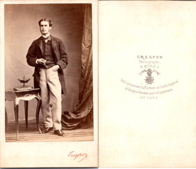 CDV Crespon, Nîmes, Beau jeune homme brun en pose, circa 1860 Vintage CDV albume