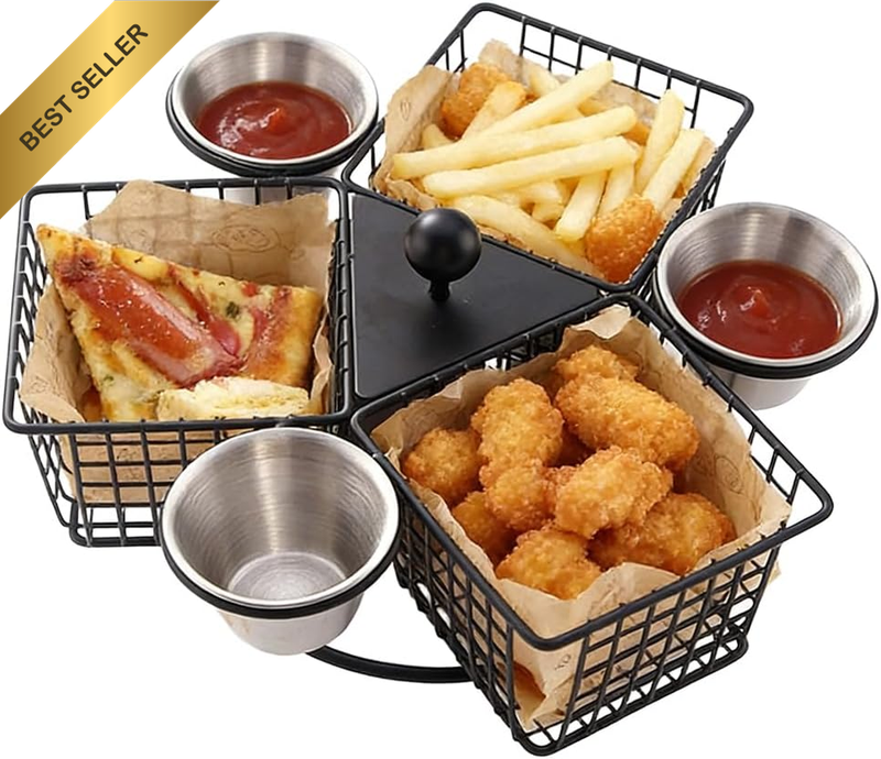 Rotating French Fries Basket with 3 Food-Grade Cups, Cone-Shaped Snack Basket, S