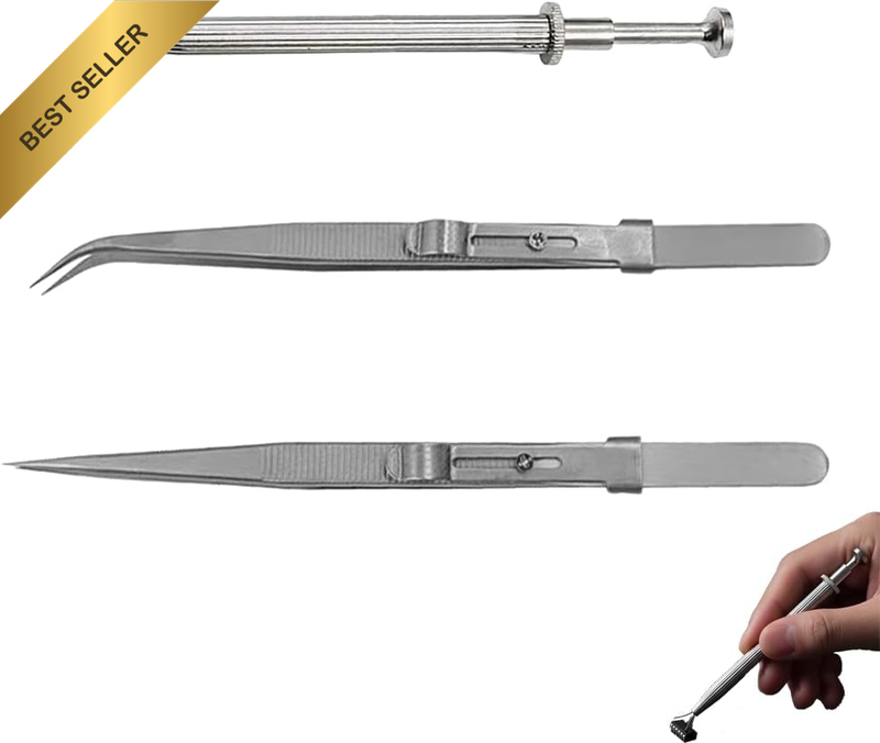 3 Pcs Piercing Ball Grabber Tool Set, Stainless Steel Precision Tweezers for Jew
