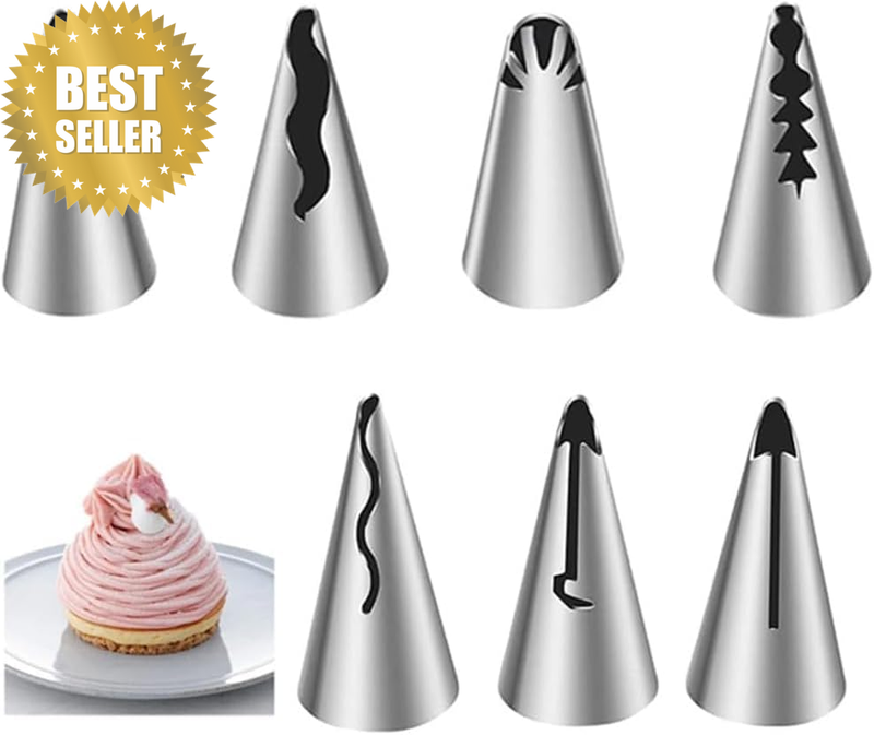 7-Piece Stainless Steel Piping Tips Set - Ruffle Cake Decorating Kit for Frostin