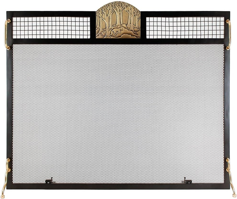 SES-3830AF Forest Emblem Fireplace Screen, Antique Brass